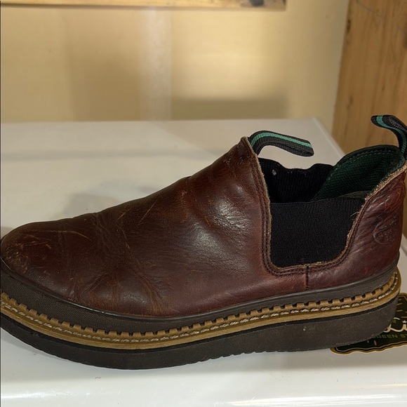 Georgia Boot Brown Leather Slip-On Loafers with Elastic Panels - Picture 5 of 9